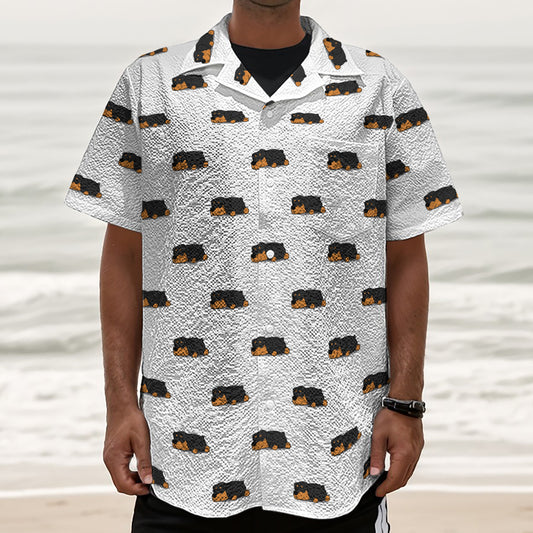 Sleeping Rottweiler Pattern Print Textured Short Sleeve Shirt