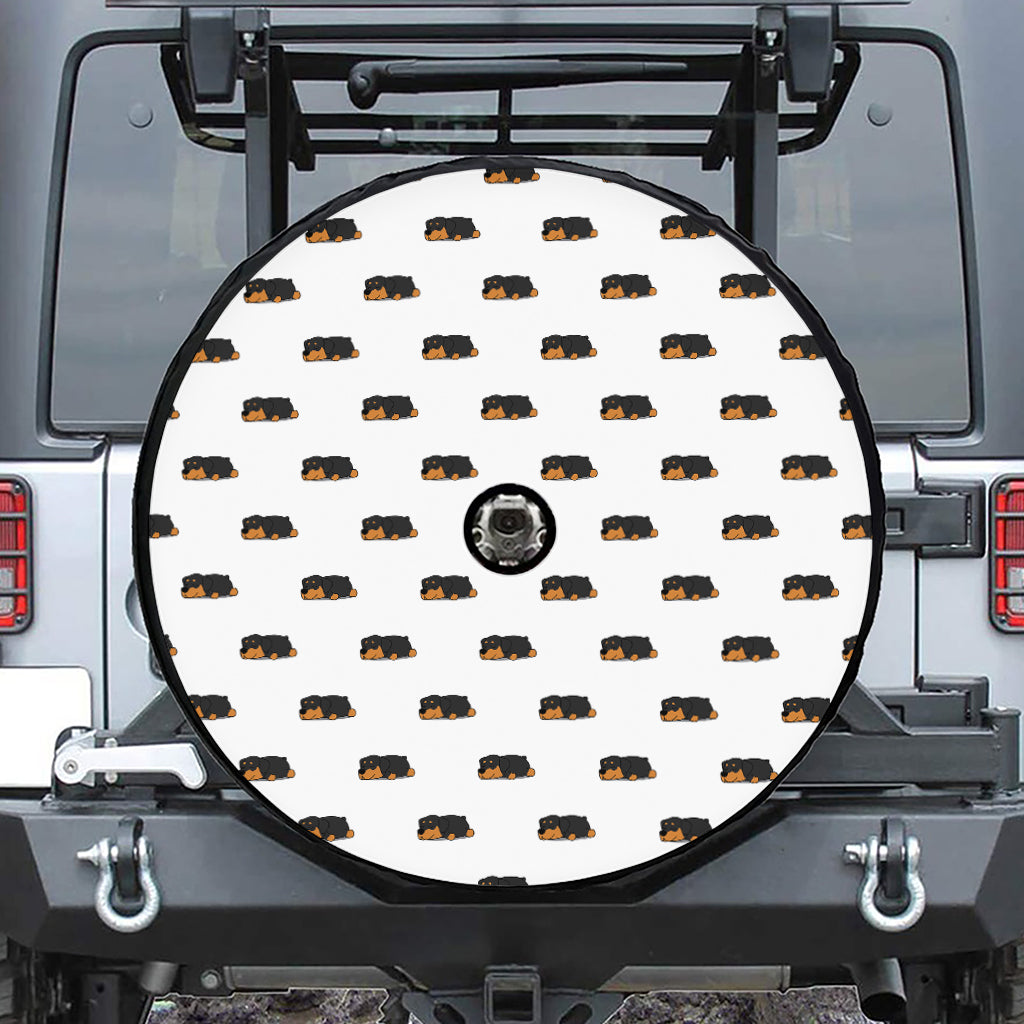 Sleeping Rottweiler Pattern Print Tire Cover With Camera Hole
