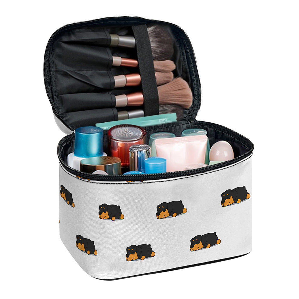 Sleeping Rottweiler Pattern Print Travel Makeup Bag
