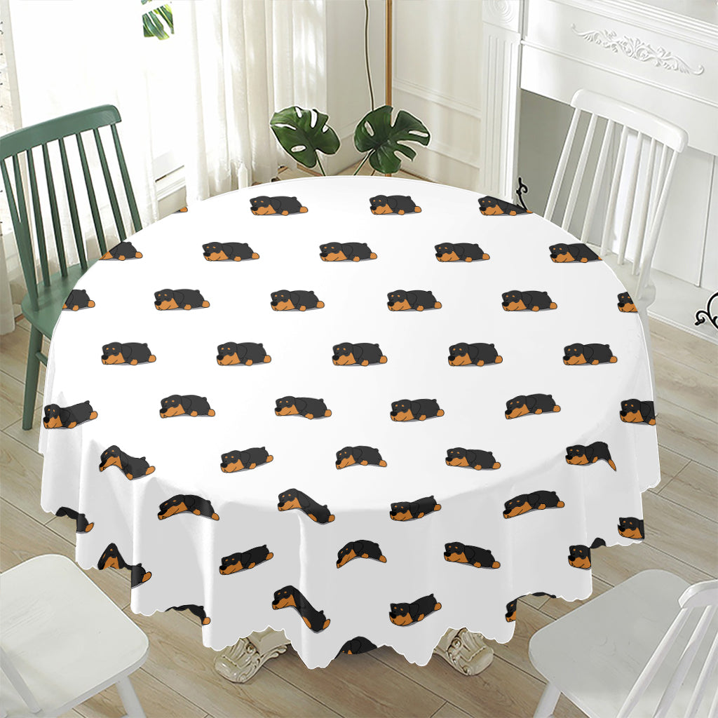 Sleeping Rottweiler Pattern Print Waterproof Round Tablecloth