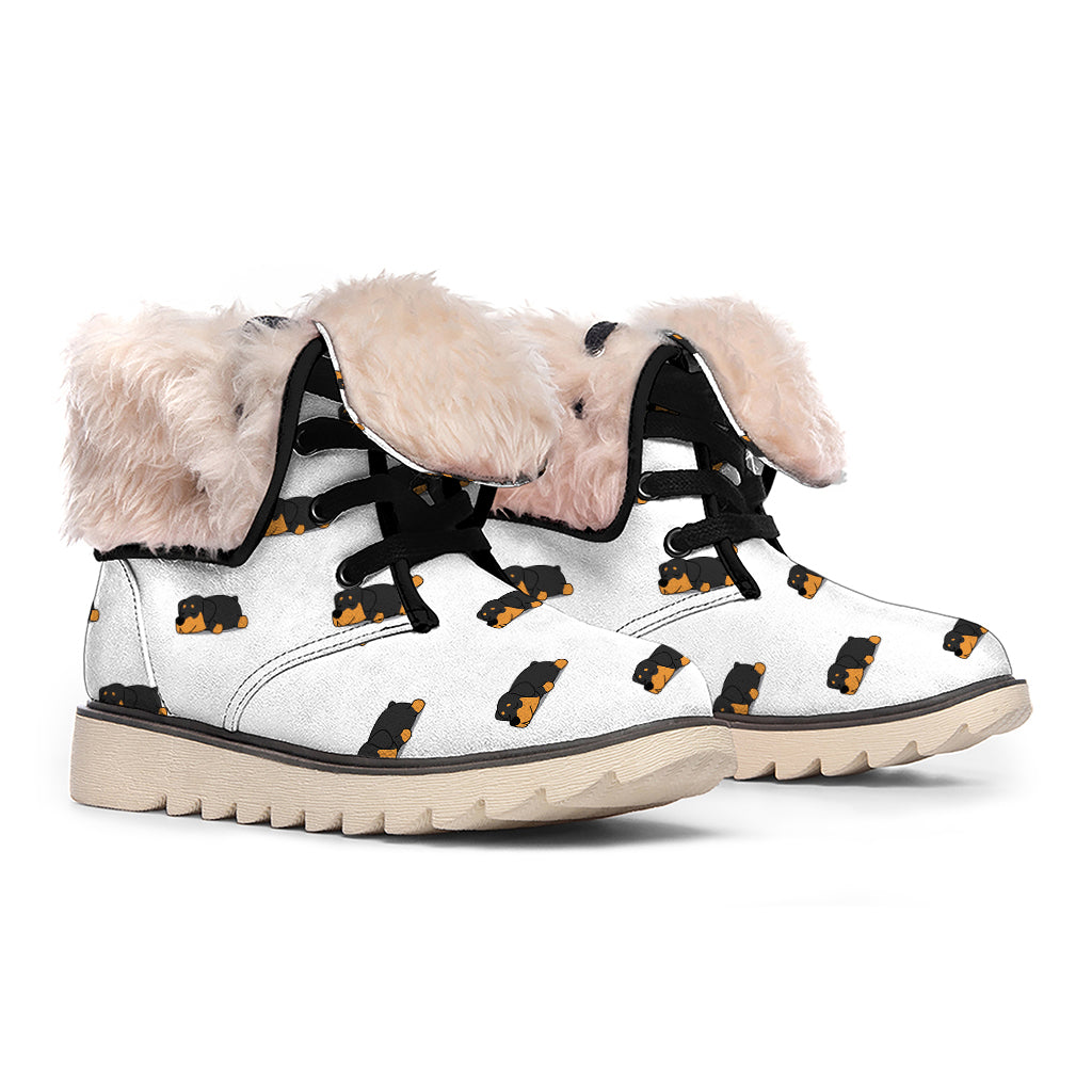 Sleeping Rottweiler Pattern Print Winter Boots