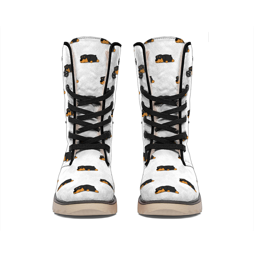 Sleeping Rottweiler Pattern Print Winter Boots