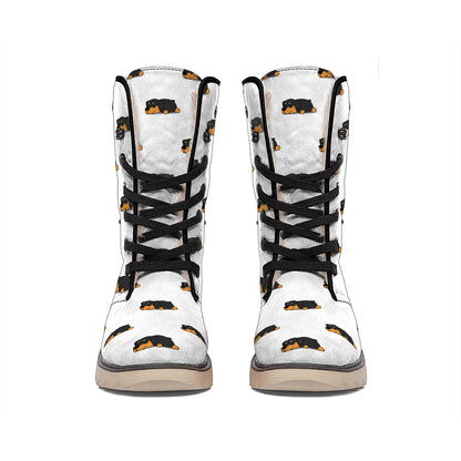 Sleeping Rottweiler Pattern Print Winter Boots