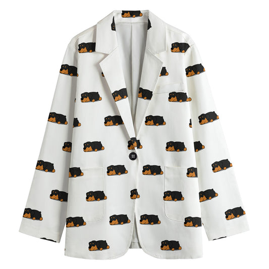 Sleeping Rottweiler Pattern Print Women's Cotton Blazer