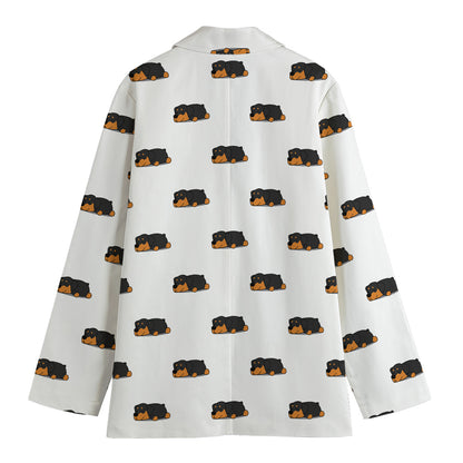Sleeping Rottweiler Pattern Print Women's Cotton Blazer