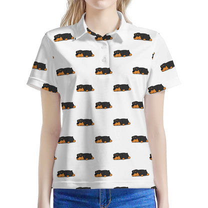Sleeping Rottweiler Pattern Print Women's Polo Shirt