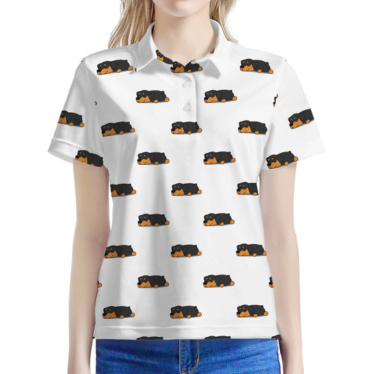 Sleeping Rottweiler Pattern Print Women's Polo Shirt