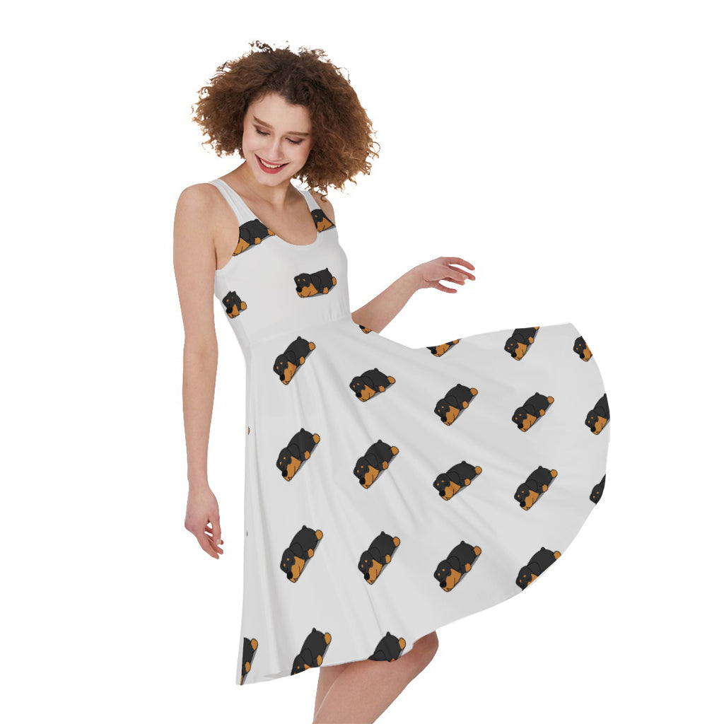 Sleeping Rottweiler Pattern Print Women's Sleeveless Dress