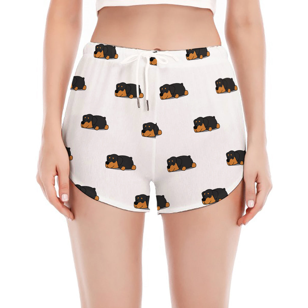 Sleeping Rottweiler Pattern Print Women's Split Running Shorts