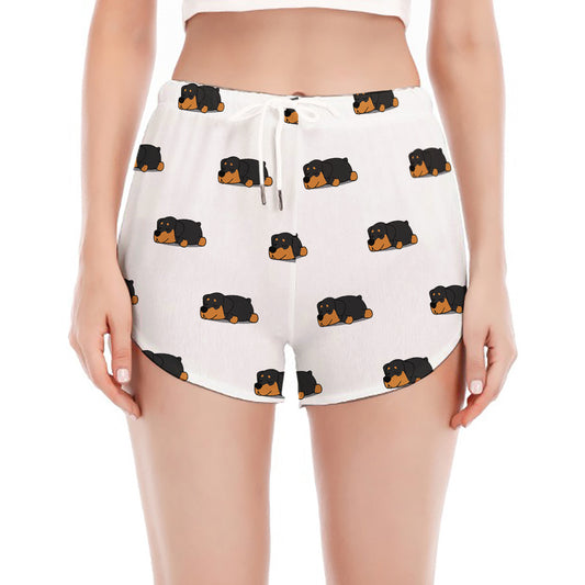 Sleeping Rottweiler Pattern Print Women's Split Running Shorts