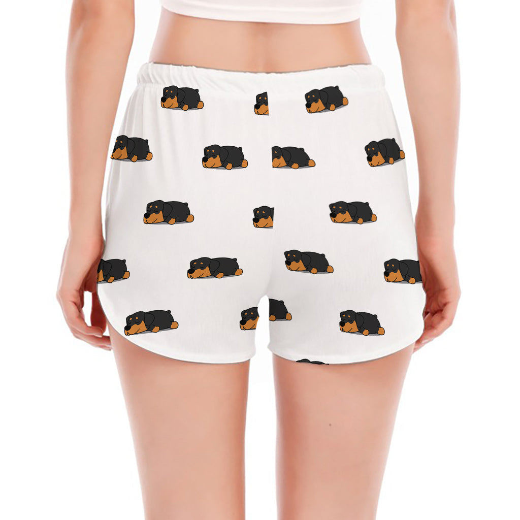 Sleeping Rottweiler Pattern Print Women's Split Running Shorts