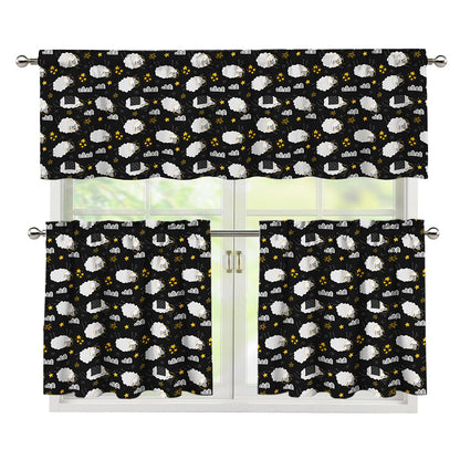 Sleeping Sheep Pattern Print 3 Piece Kitchen Curtains