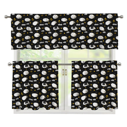 Sleeping Sheep Pattern Print 3 Piece Kitchen Curtains