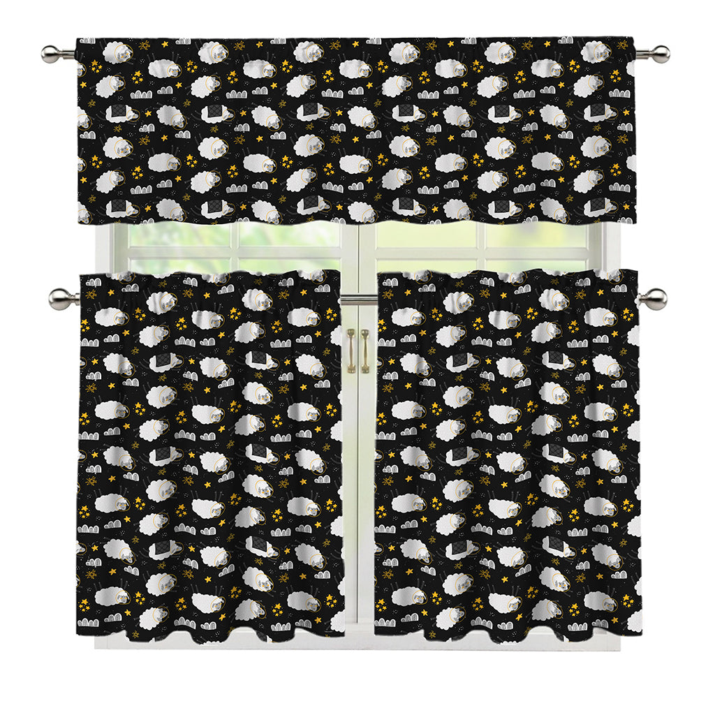 Sleeping Sheep Pattern Print 3 Piece Kitchen Curtains