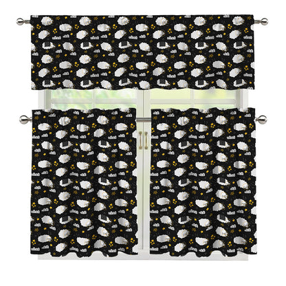Sleeping Sheep Pattern Print 3 Piece Kitchen Curtains
