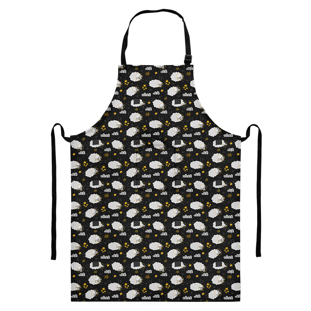 Sleeping Sheep Pattern Print Bib Apron With Pocket