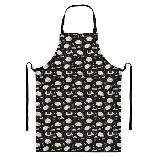 Sleeping Sheep Pattern Print Bib Apron With Pocket