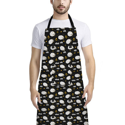 Sleeping Sheep Pattern Print Bib Apron With Pocket