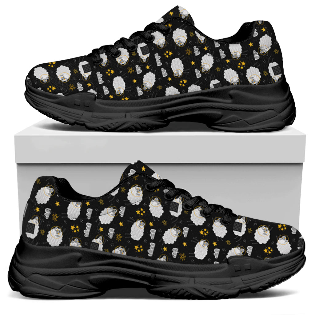 Sleeping Sheep Pattern Print Black Chunky Shoes