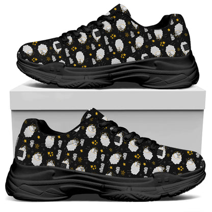 Sleeping Sheep Pattern Print Black Chunky Shoes