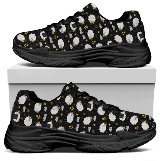 Sleeping Sheep Pattern Print Black Chunky Shoes