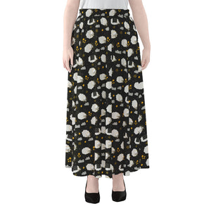 Sleeping Sheep Pattern Print Chiffon Maxi Skirt