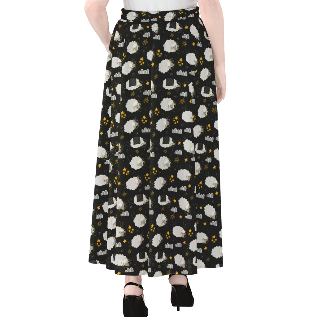 Sleeping Sheep Pattern Print Chiffon Maxi Skirt