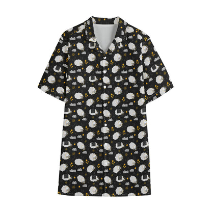 Sleeping Sheep Pattern Print Cotton Hawaiian Shirt