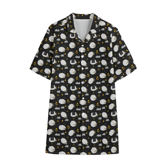 Sleeping Sheep Pattern Print Cotton Hawaiian Shirt