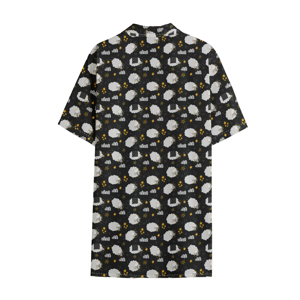 Sleeping Sheep Pattern Print Cotton Hawaiian Shirt