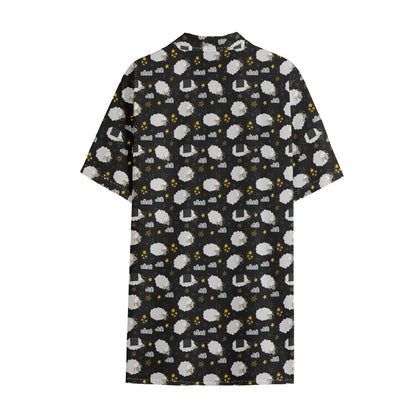 Sleeping Sheep Pattern Print Cotton Hawaiian Shirt