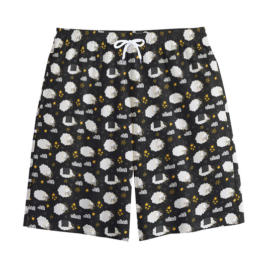 Sleeping Sheep Pattern Print Cotton Shorts