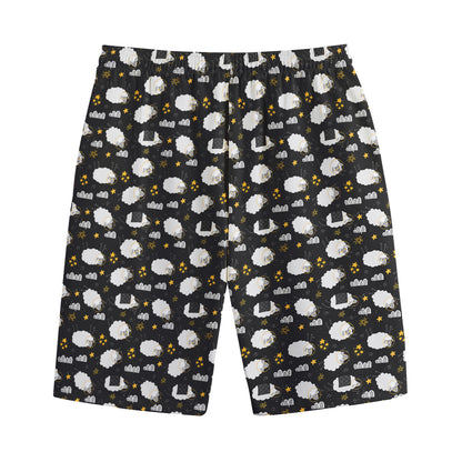 Sleeping Sheep Pattern Print Cotton Shorts
