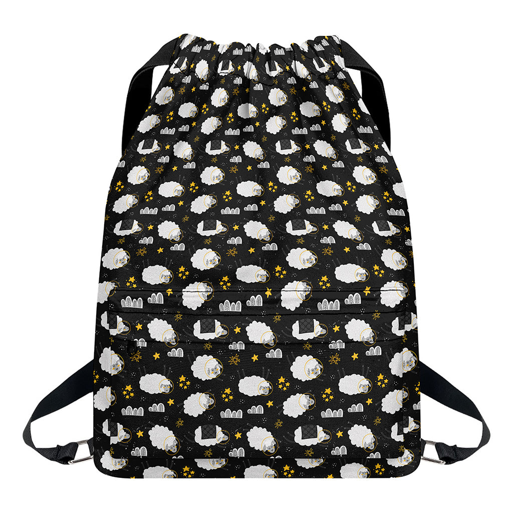 Sleeping Sheep Pattern Print Drawstring Backpack
