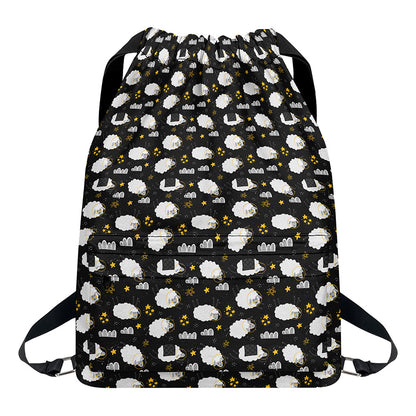 Sleeping Sheep Pattern Print Drawstring Backpack
