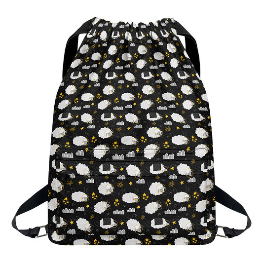 Sleeping Sheep Pattern Print Drawstring Backpack