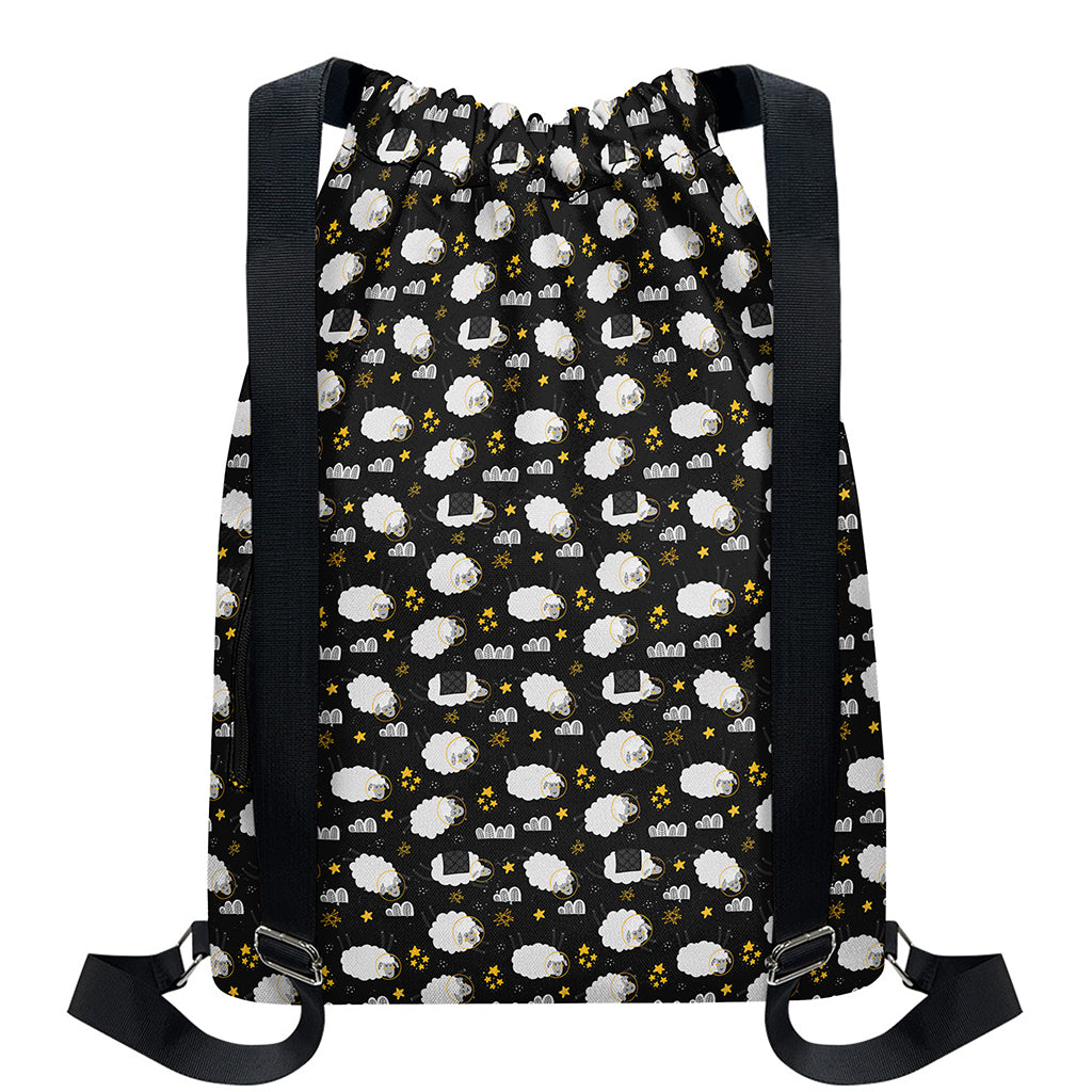 Sleeping Sheep Pattern Print Drawstring Backpack