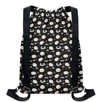 Sleeping Sheep Pattern Print Drawstring Backpack