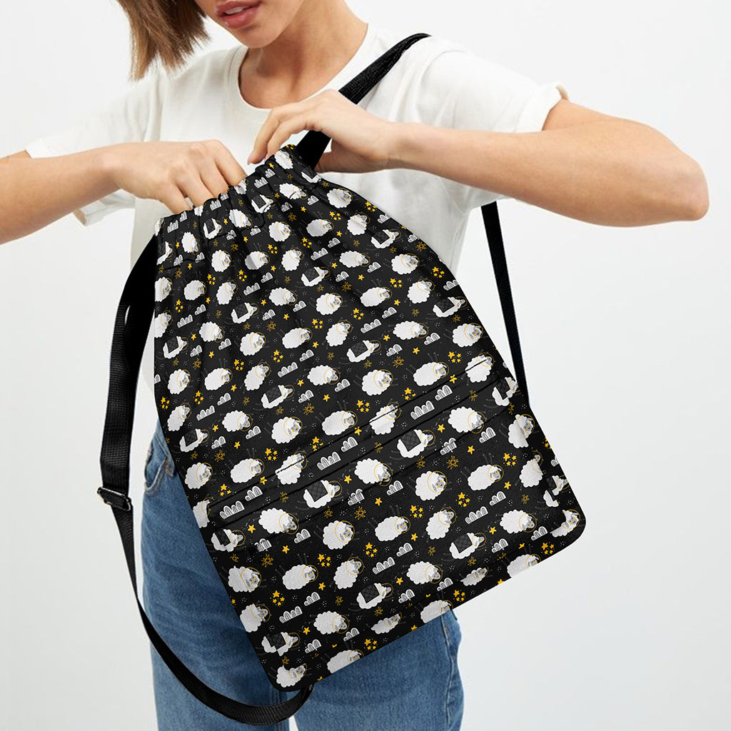 Sleeping Sheep Pattern Print Drawstring Backpack