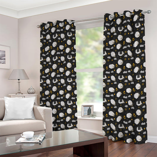 Sleeping Sheep Pattern Print Extra Wide Grommet Curtains