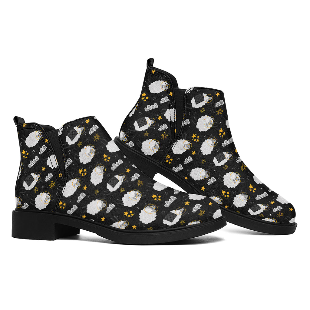 Sleeping Sheep Pattern Print Flat Ankle Boots