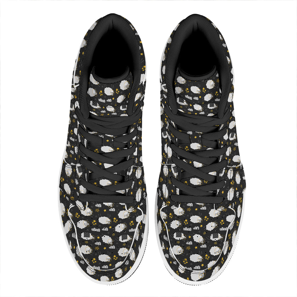 Sleeping Sheep Pattern Print High Top Leather Sneakers