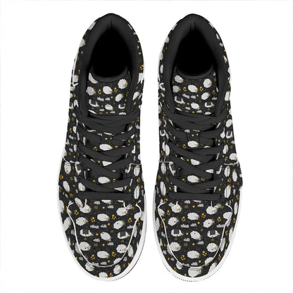 Sleeping Sheep Pattern Print High Top Leather Sneakers