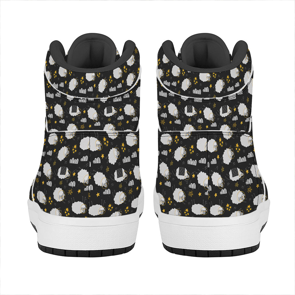 Sleeping Sheep Pattern Print High Top Leather Sneakers