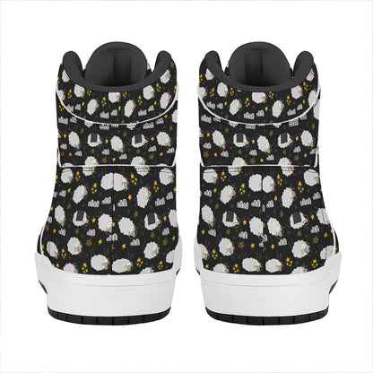 Sleeping Sheep Pattern Print High Top Leather Sneakers