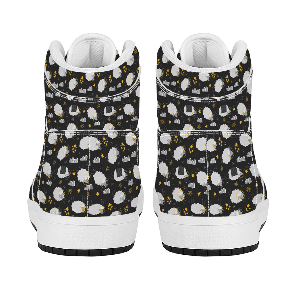 Sleeping Sheep Pattern Print High Top Leather Sneakers