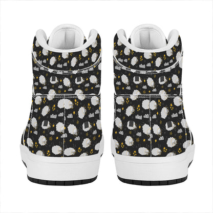 Sleeping Sheep Pattern Print High Top Leather Sneakers