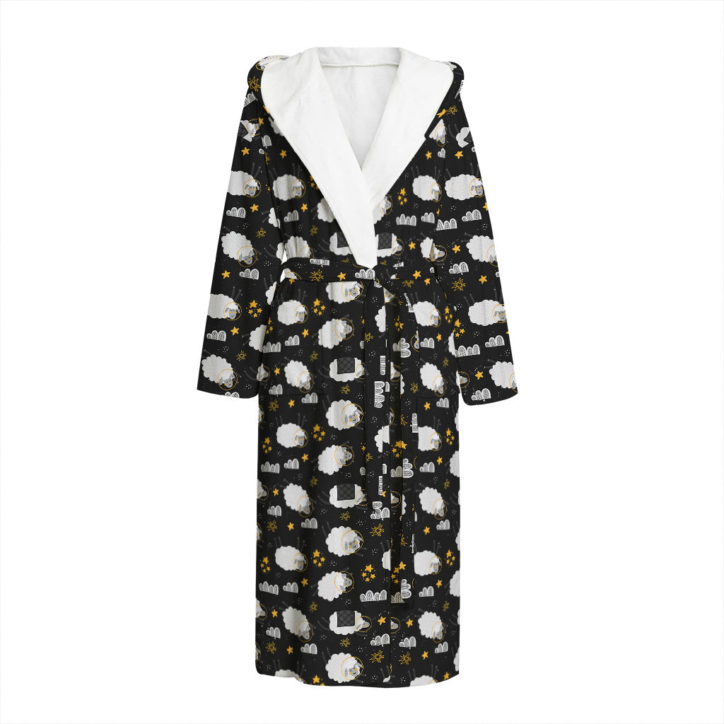 Sleeping Sheep Pattern Print Hooded Bathrobe