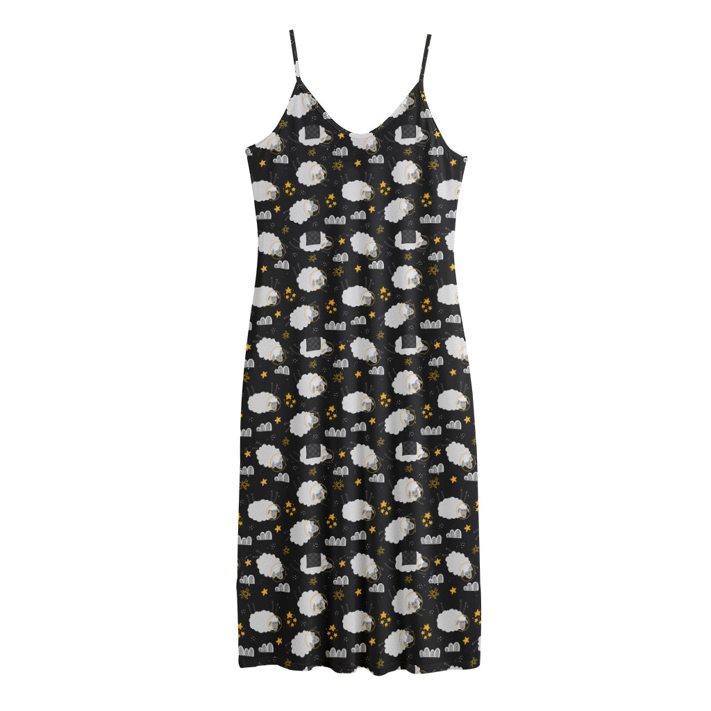 Sleeping Sheep Pattern Print Jersey Midi Cami Dress
