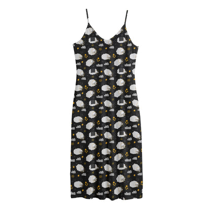 Sleeping Sheep Pattern Print Jersey Midi Cami Dress